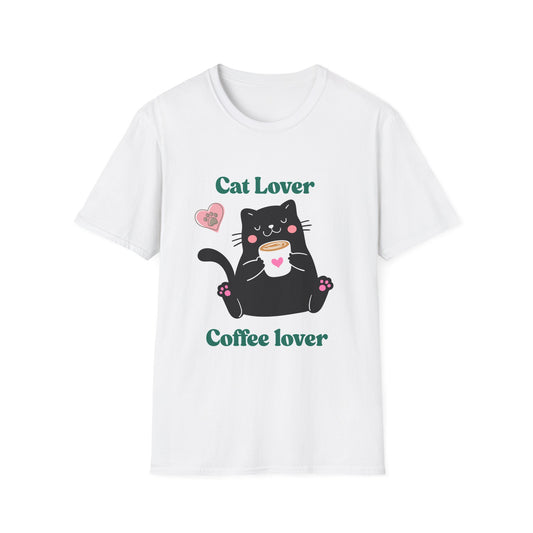 Cat Lover Coffee Lover T-Shirt, Unisex Tee for Cat Enthusiasts, Perfect Gift for Pet Owners, Ideal for Birthdays, Casual Wear