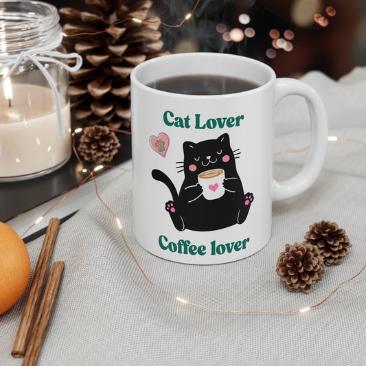 Cute Cat Lover Coffee Mug - 11oz Ceramic Gift for Cat Lovers