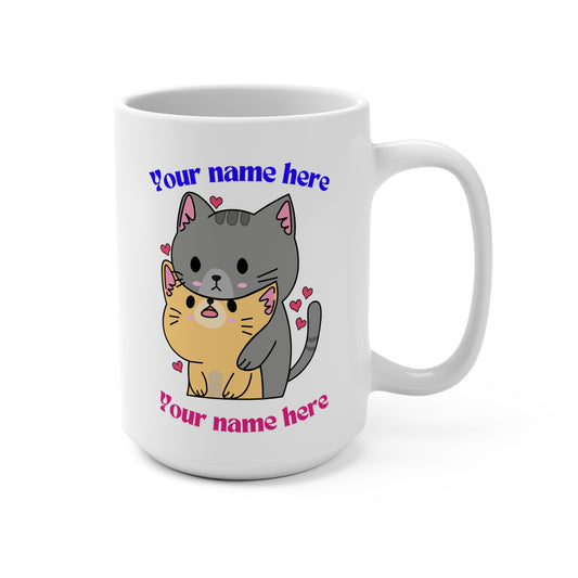 Personalized Cat Lovers Mug 15oz - Cute Kittens with Custom Names