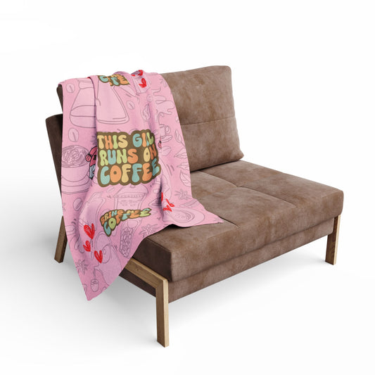 Cozy Coffee Lover Blanket - Cute 'This Girl Runs on Coffee' Fleece Throw