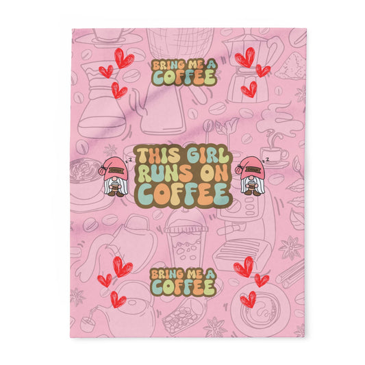 Cozy Coffee Lover Blanket - Cute 'This Girl Runs on Coffee' Fleece Throw