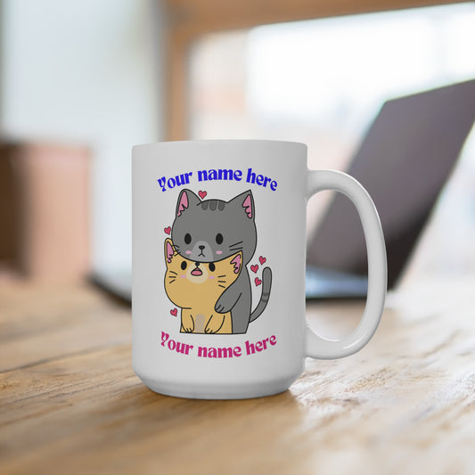Personalized Cat Lovers Mug 15oz - Cute Kittens with Custom Names